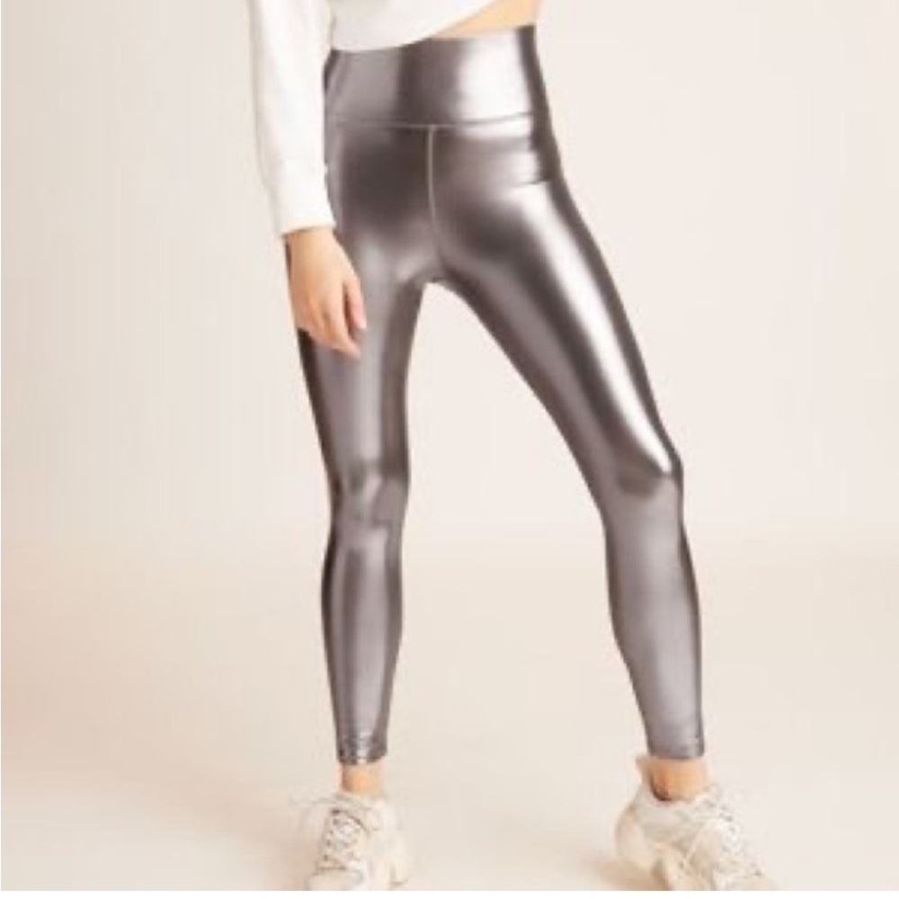 Knix X The Birds Papaya Silver Faux Leather Leggings Size Medium